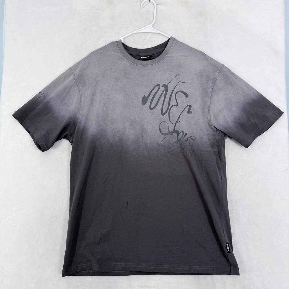 Desigual T Shirt Mens S Gray Graphic Stretch